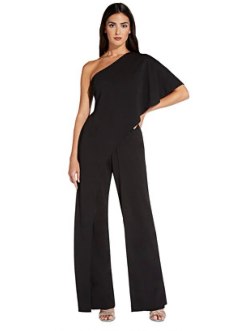 Adrianna Papell Black One-Shoulder Wide-Leg Jumpsuit